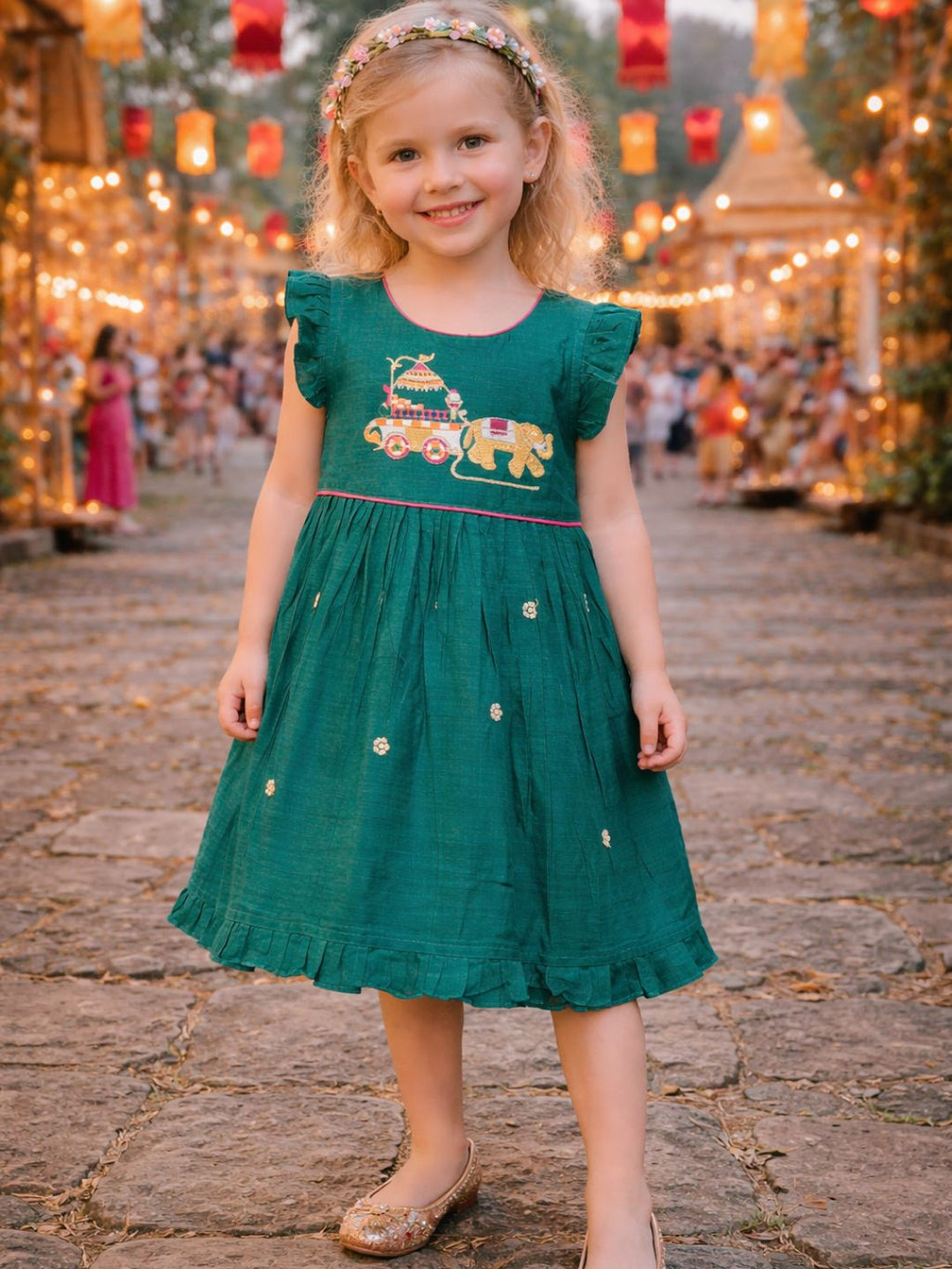 Girls Embroidered Cotton Ethnic Dress Hand Embroidery