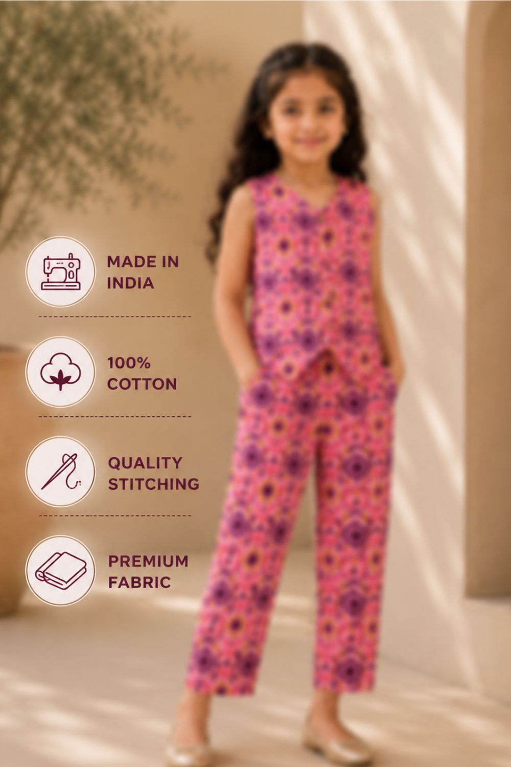 Cotton Ikat Printed Cotton Top with Trousers