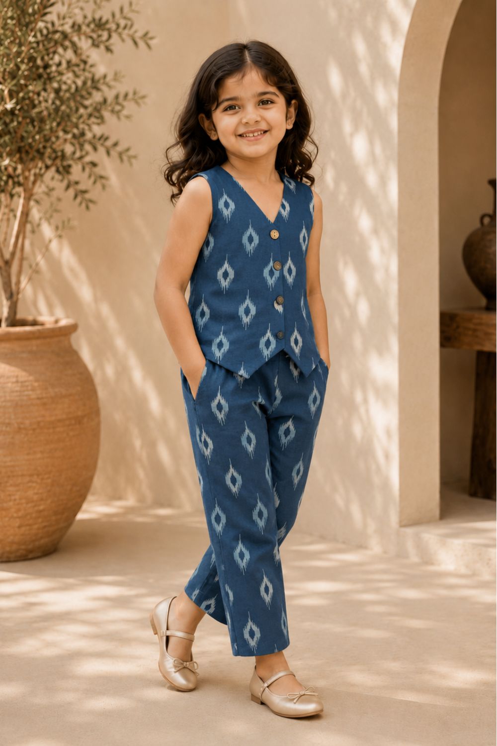 Ikat Printed Cotton Top with Trousers