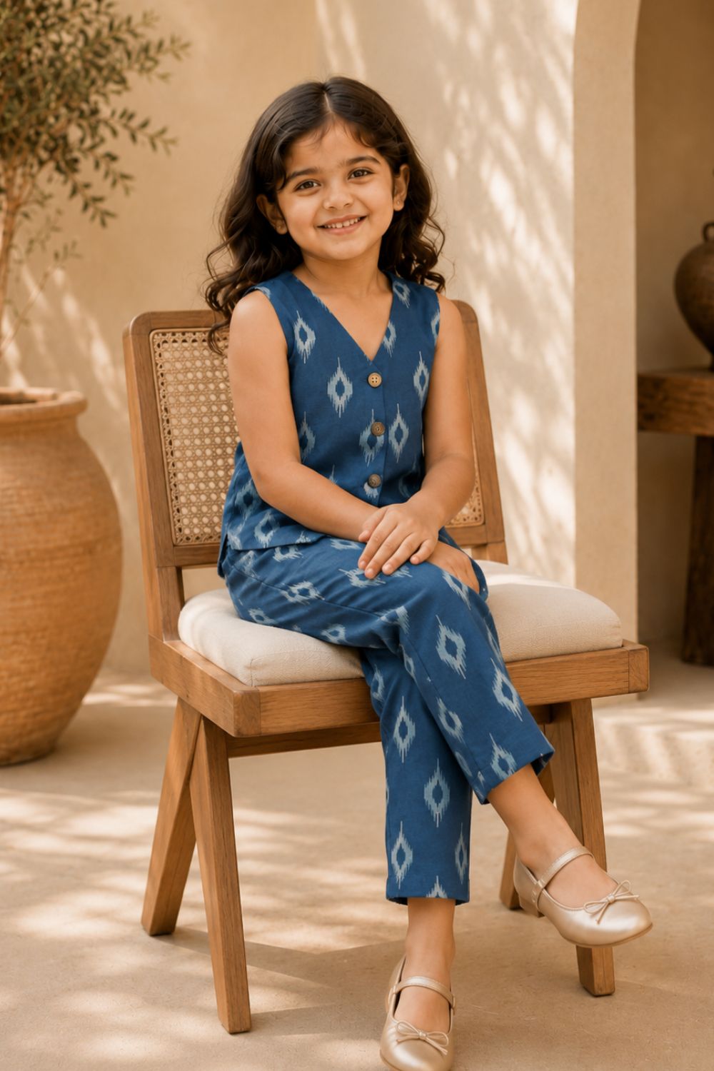 Ikat Printed Cotton Top with Trousers