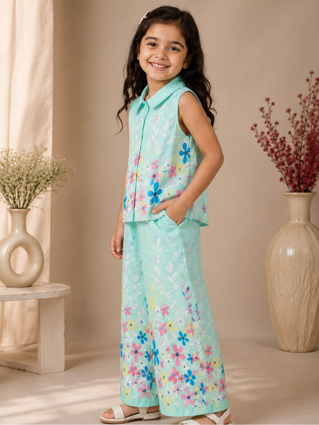 Floral Cotton Printed Shirt with Palazzos