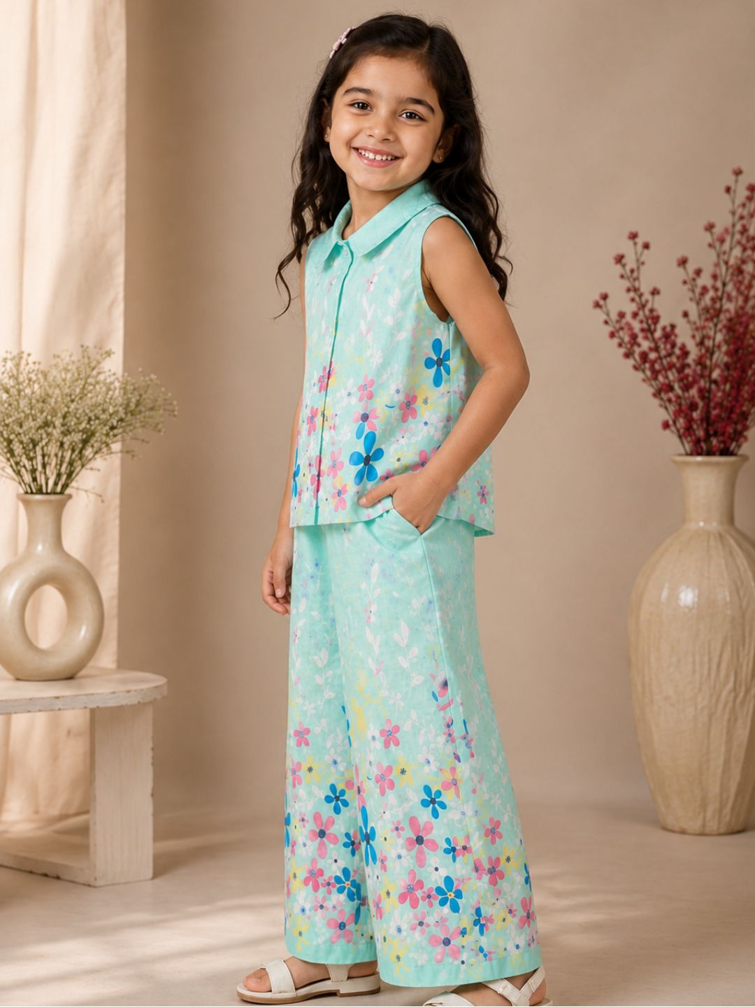 Floral Cotton Printed Shirt with Palazzos