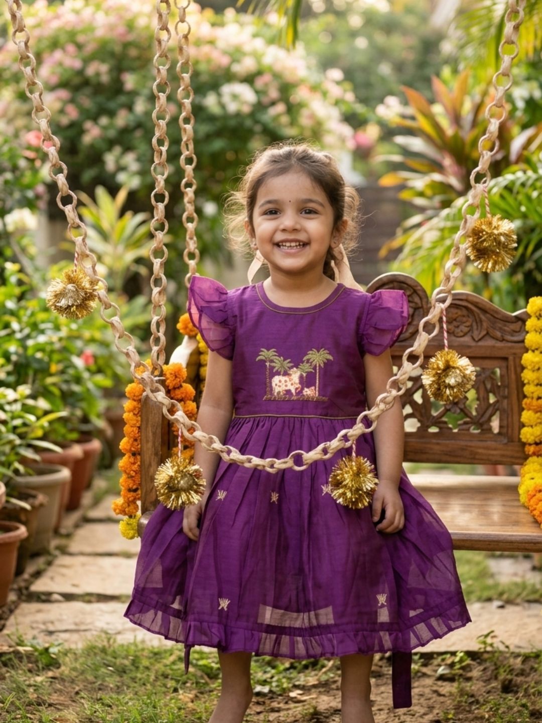 Girls Embroidered Cotton Ethnic Dress Hand Embroidery