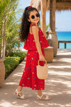 Girls Red Cotton Printed Co-Ords Set