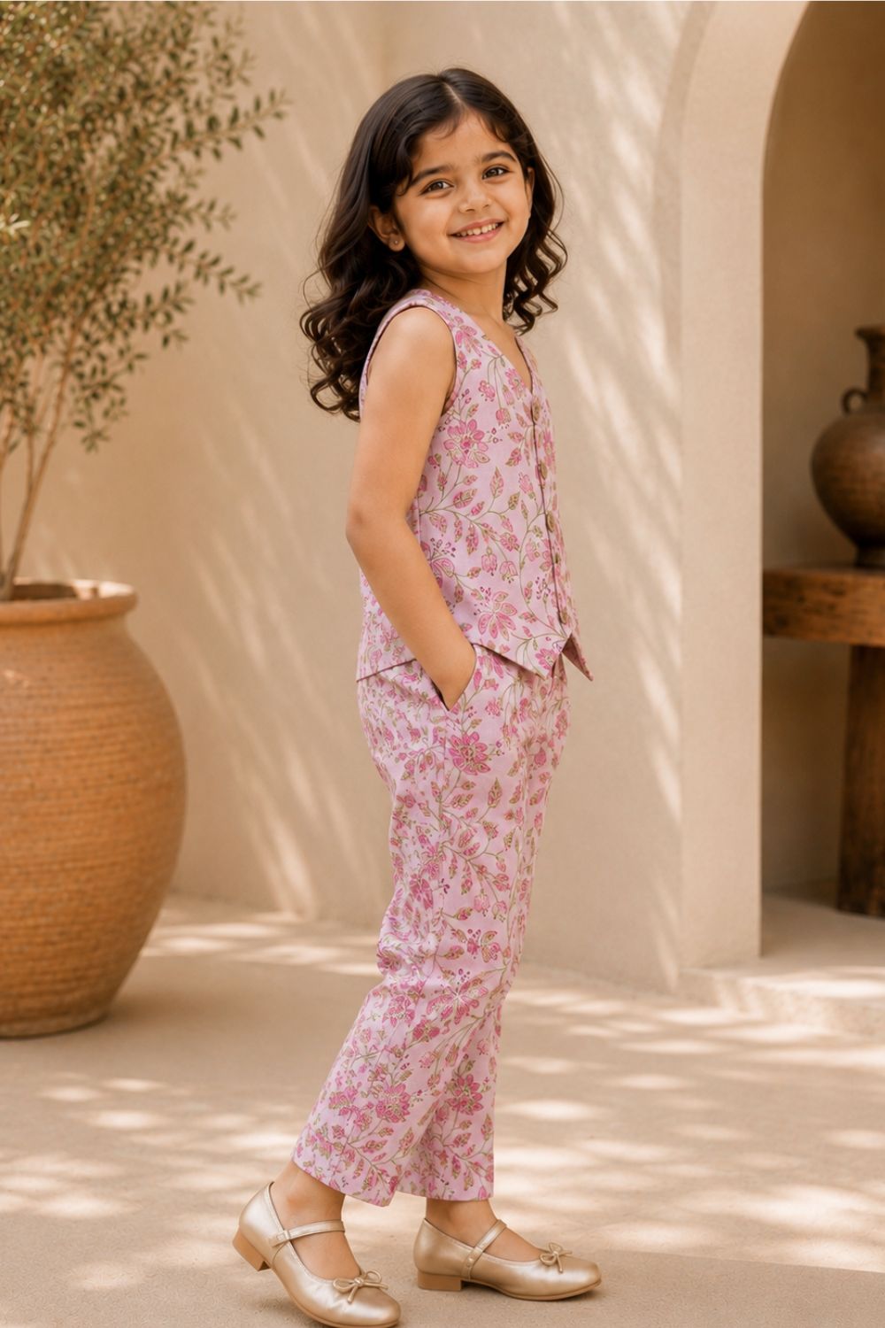 Floral Cotton Printed Top with Trousers