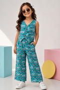 Blue Cotton Printed Top with Trousers