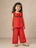 Red Cotton Solid Top with Trousers