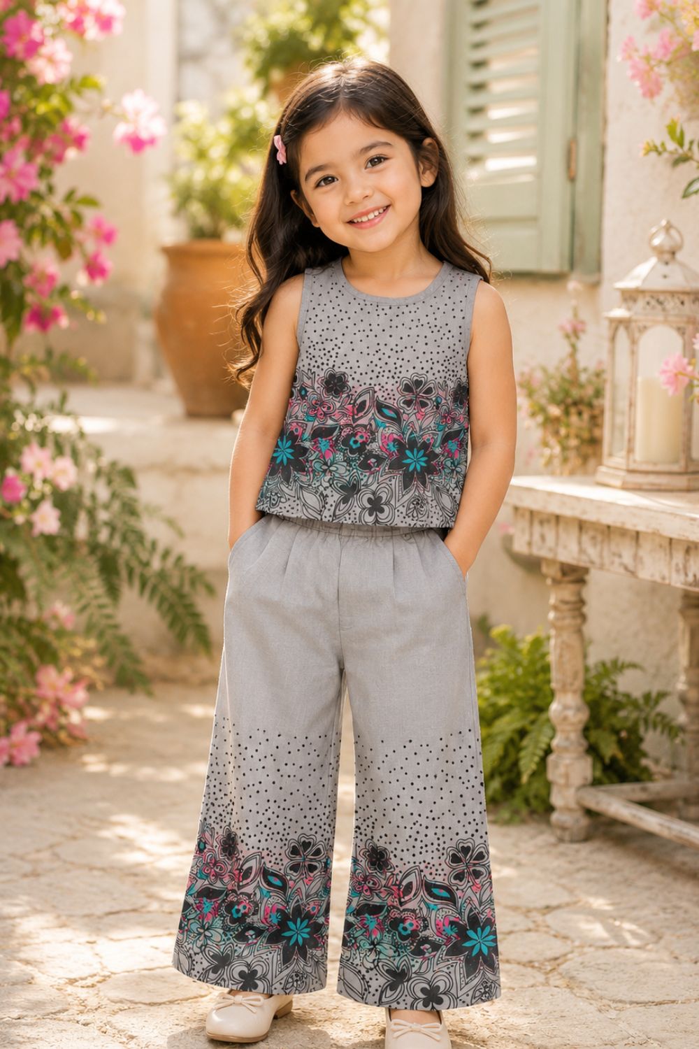 Floral Printed Pure Cotton Top with Palazzos