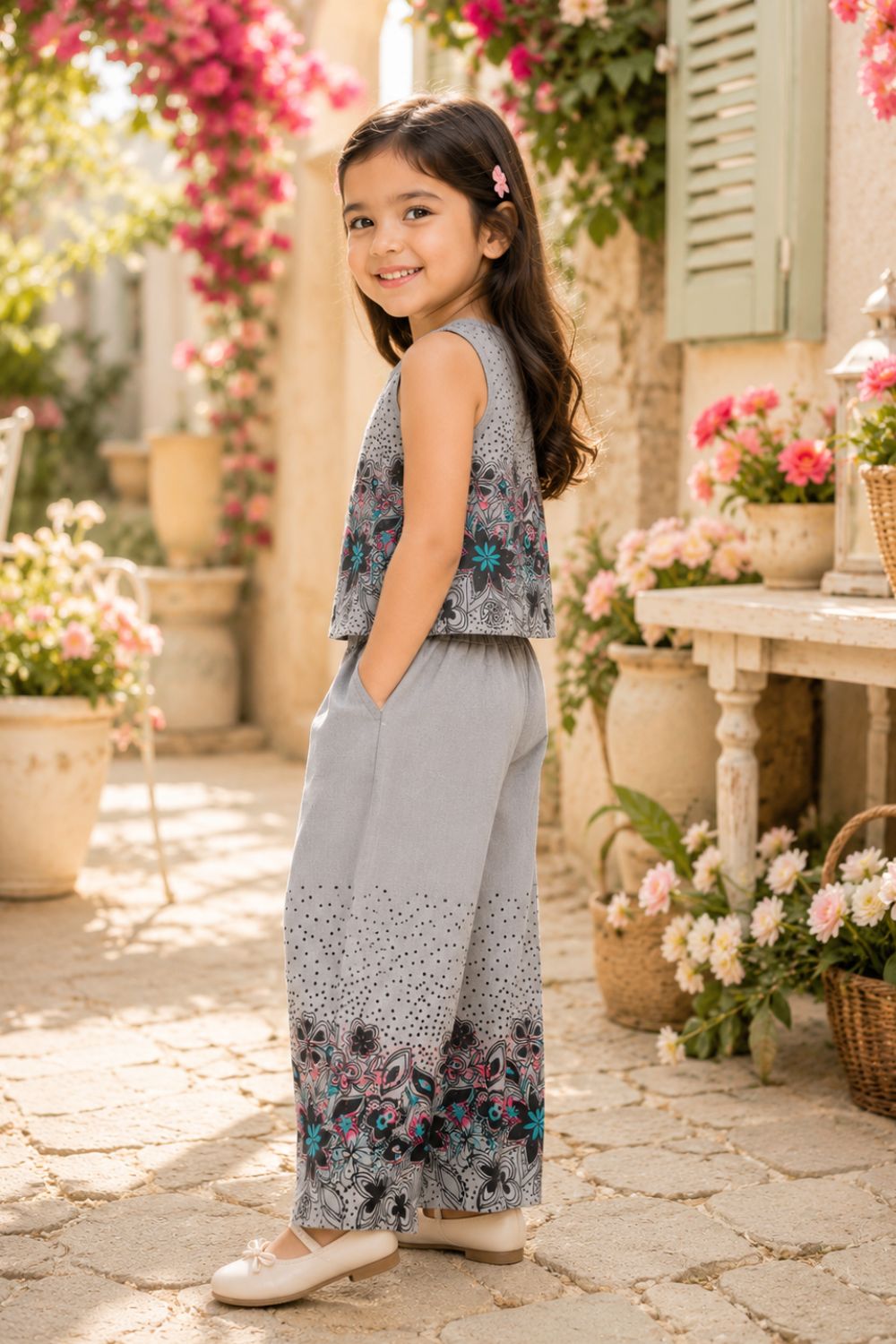 Floral Printed Pure Cotton Top with Palazzos