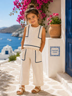 Offwhite Cotton Solid Top with Trousers