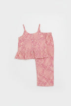 Girls Peach Printed Cotton Co-Ords