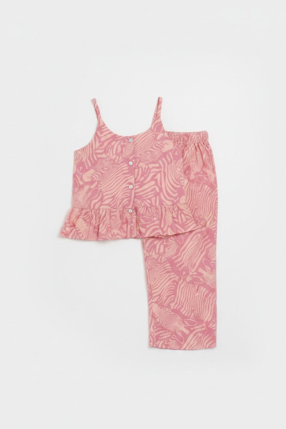 Girls Peach Printed Cotton Co-Ords