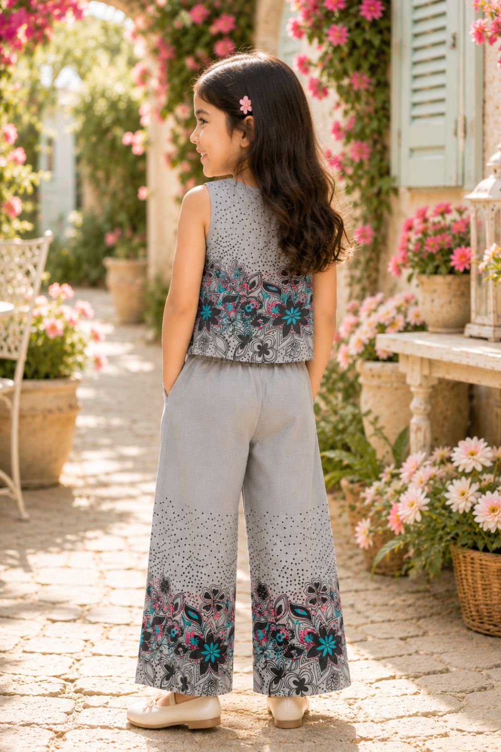 Floral Printed Pure Cotton Top with Palazzos