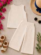 Offwhite Cotton Solid Top with Trousers