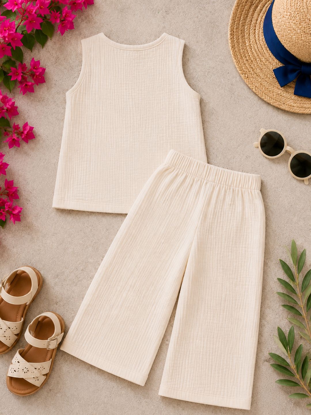 Offwhite Cotton Solid Top with Trousers