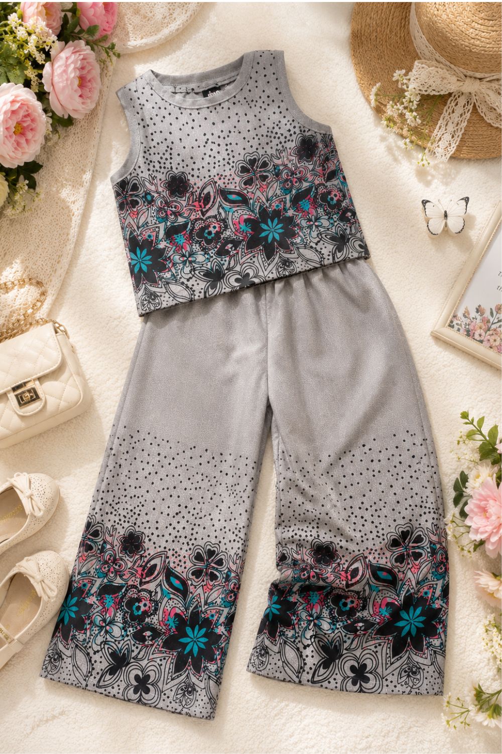 Floral Printed Pure Cotton Top with Palazzos
