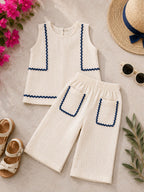 Offwhite Cotton Solid Top with Trousers
