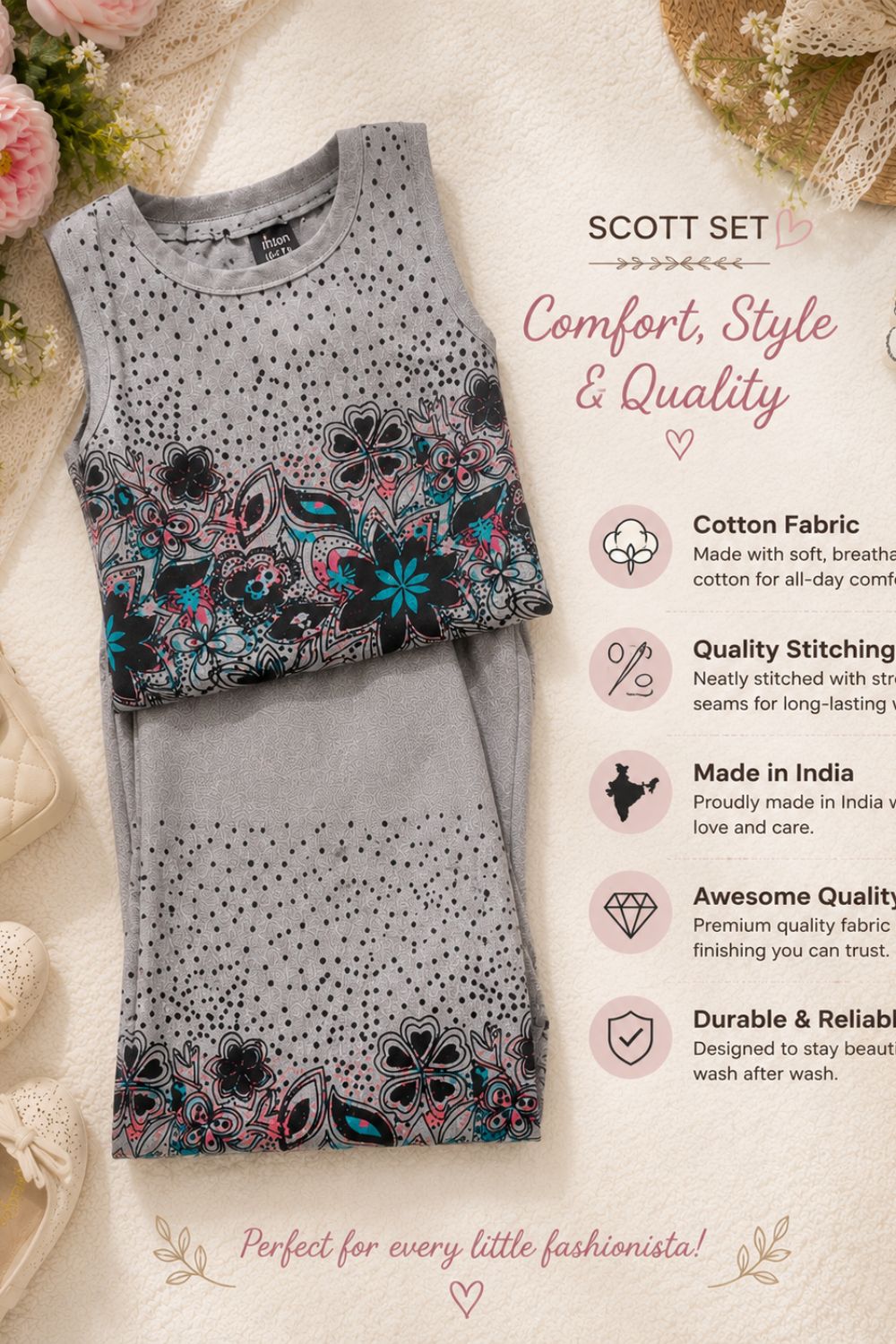 Floral Printed Pure Cotton Top with Palazzos