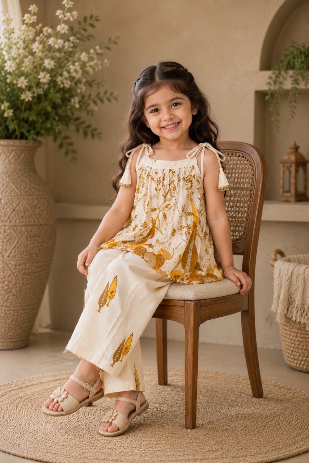 Cotton Printed Top with Trousers