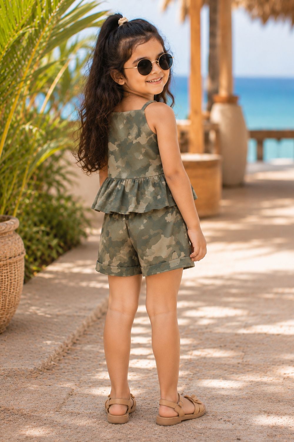 Girls Military Print Cotton Co-Ords Set
