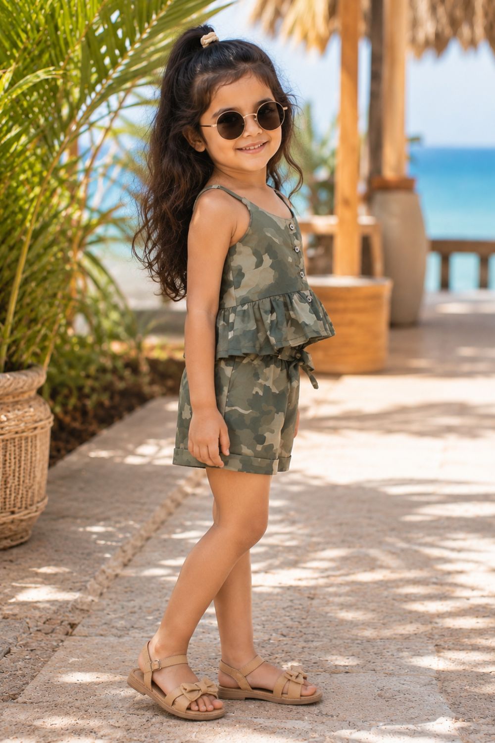 Girls Military Print Cotton Co-Ords Set