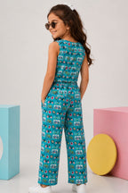 Blue Cotton Printed Top with Trousers