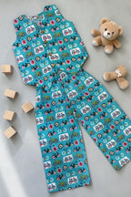 Blue Cotton Printed Top with Trousers