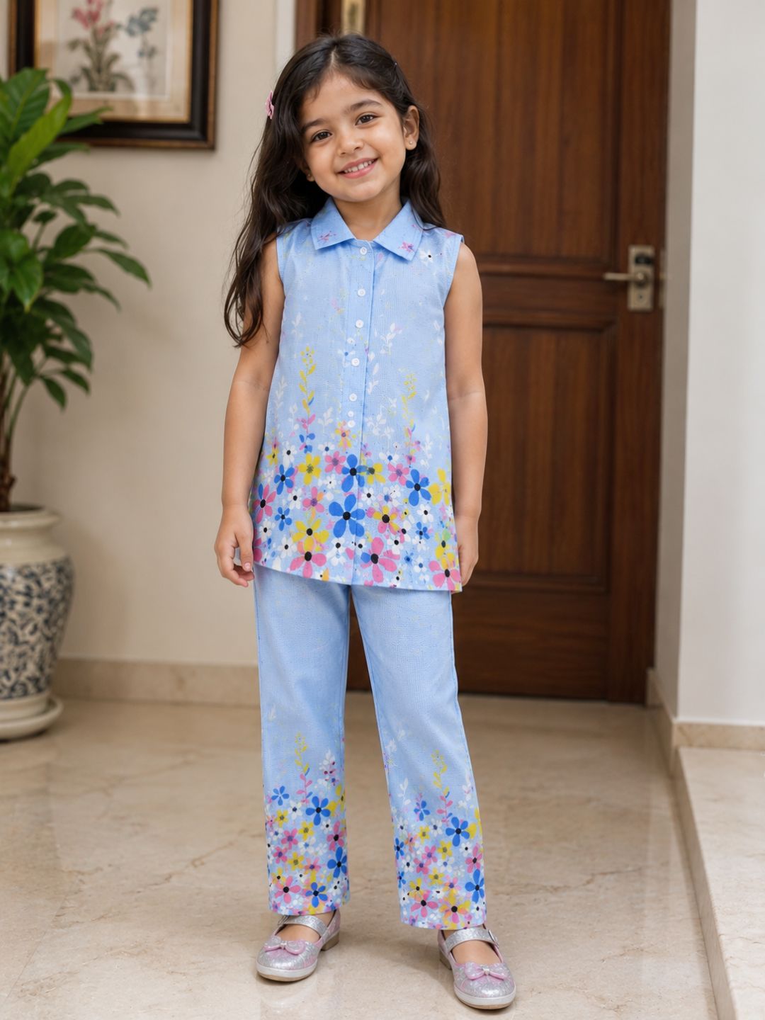 Floral Cotton Printed Shirt with Palazzos