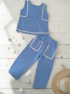 Blue Cotton Solid Top with Trousers