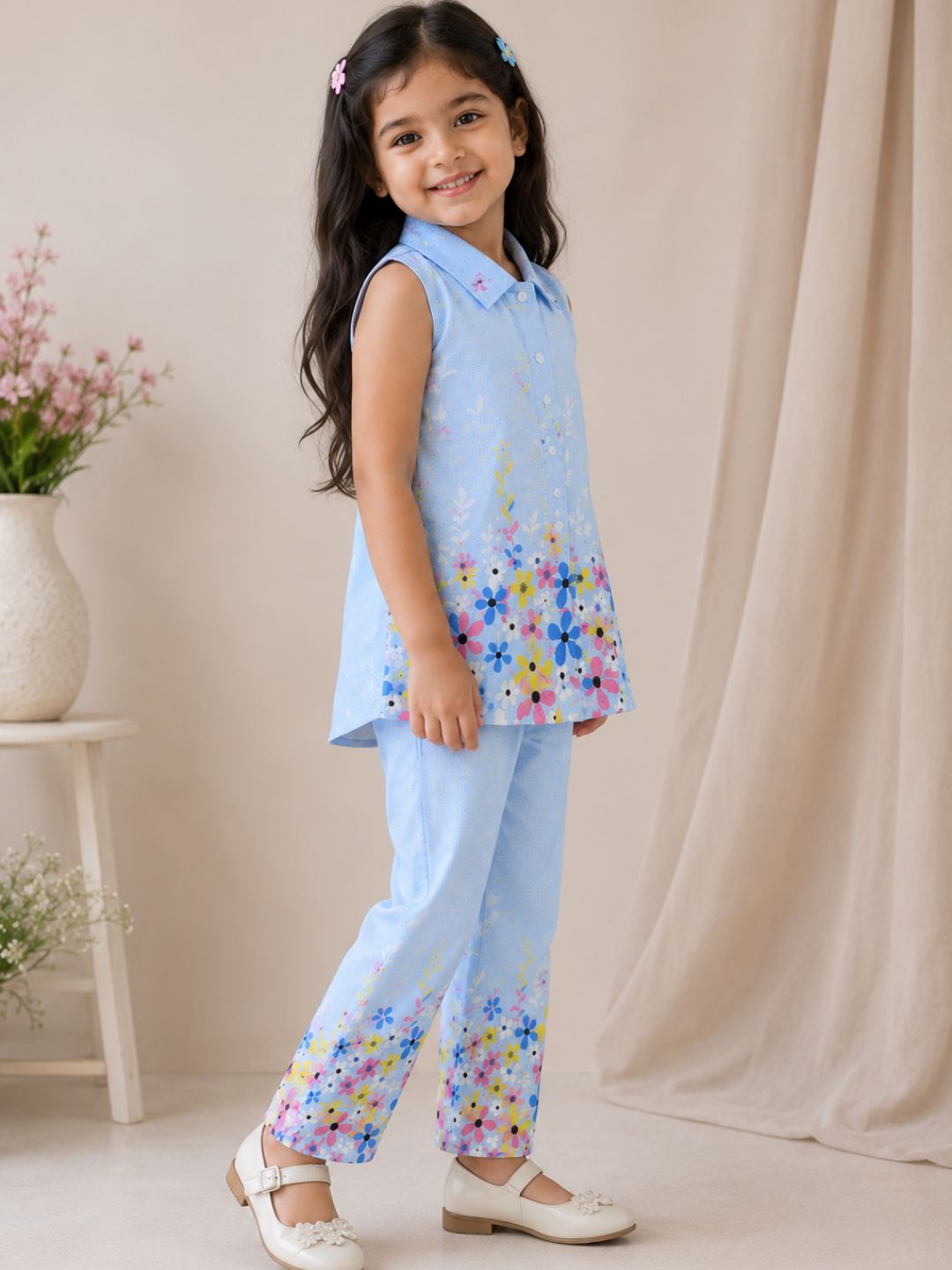 Floral Cotton Printed Shirt with Palazzos
