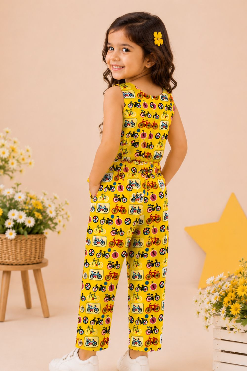 Yellow Cotton Printed Top with Trousers