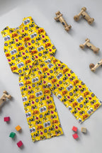 Yellow Cotton Printed Top with Trousers