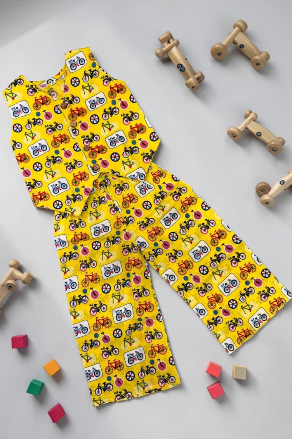 Yellow Cotton Printed Top with Trousers