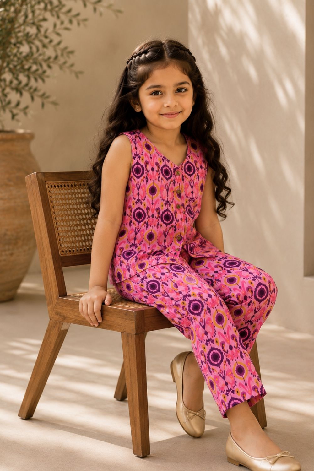 Cotton Ikat Printed Cotton Top with Trousers