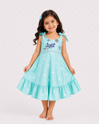 Sea Green Tie Up Dress with Embroidery