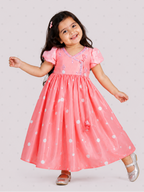 Peach Polka Angarkha with Hand Embroidery