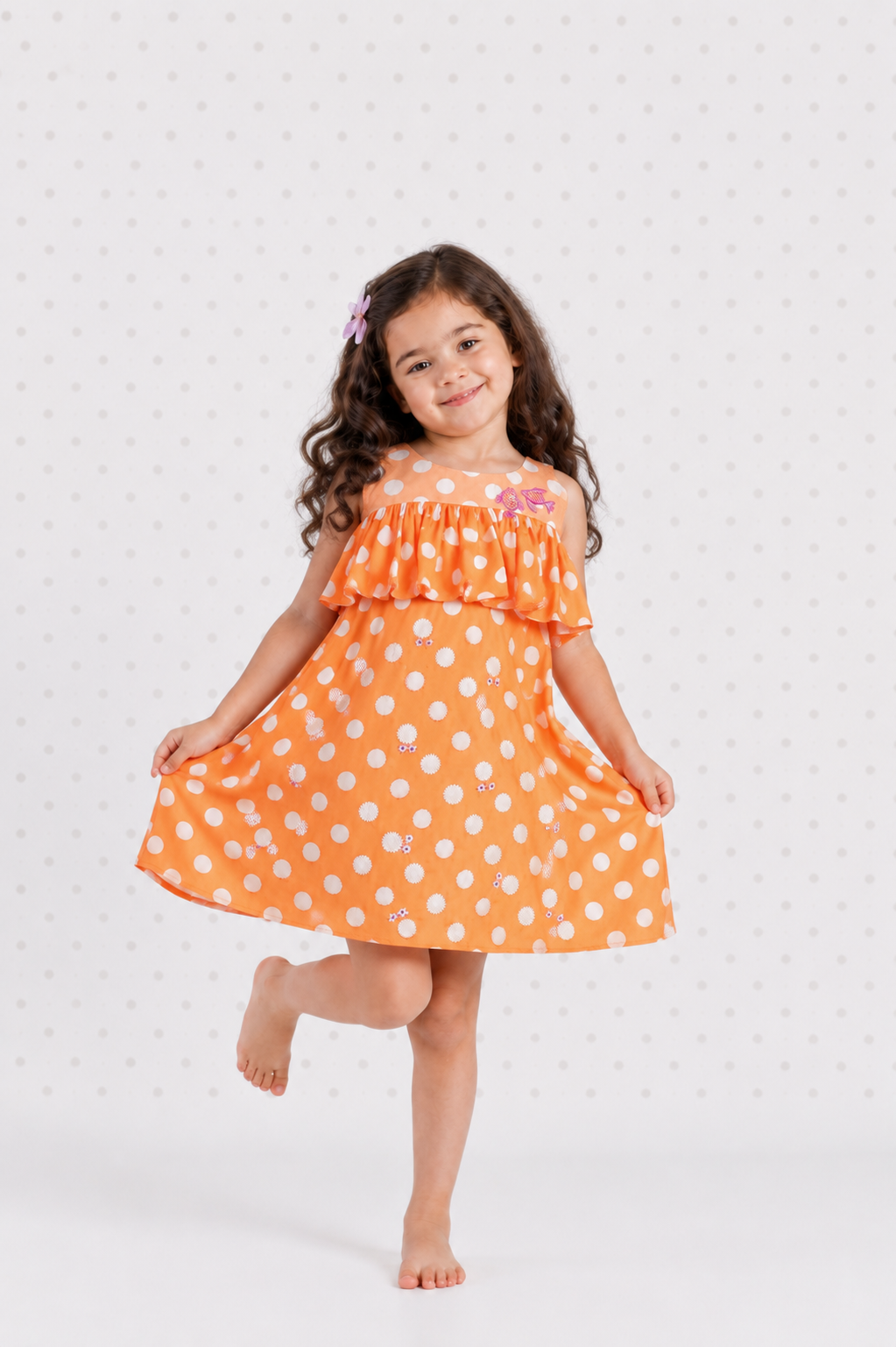 Orange Day Dress with Embroidery