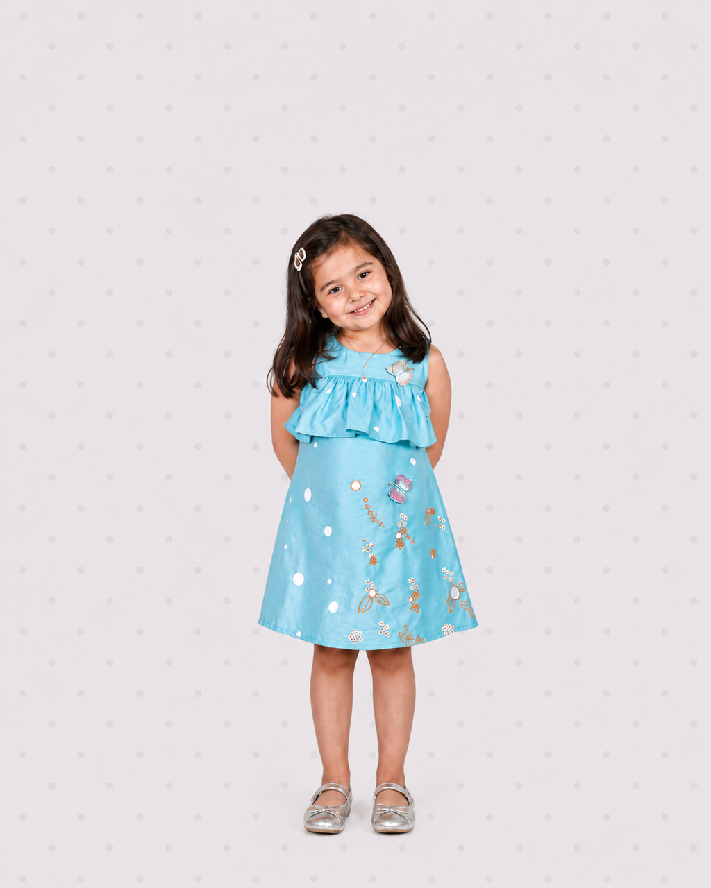 Sea Green Day Dress with Hand Embroidery