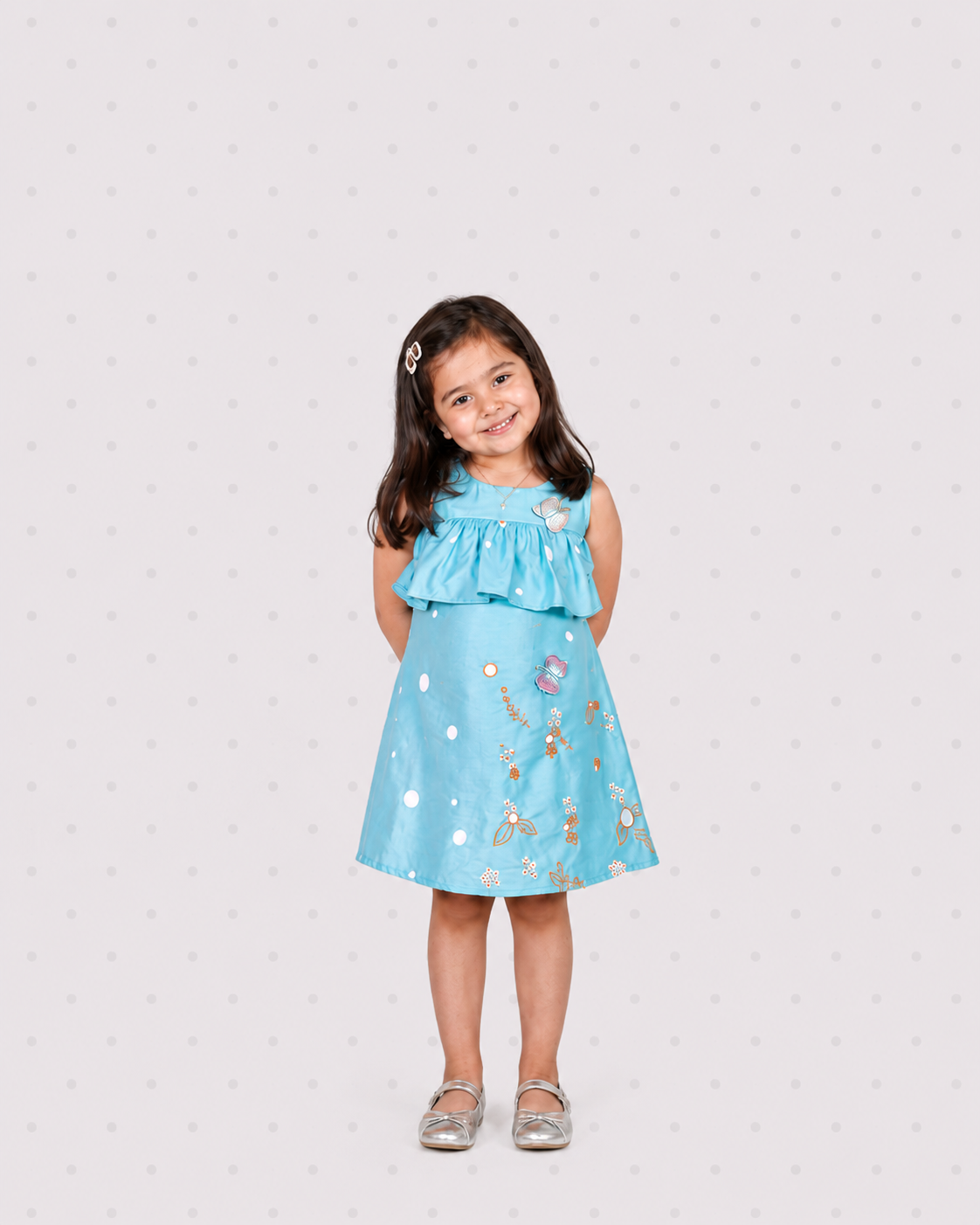 Sea Green Day Dress with Hand Embroidery