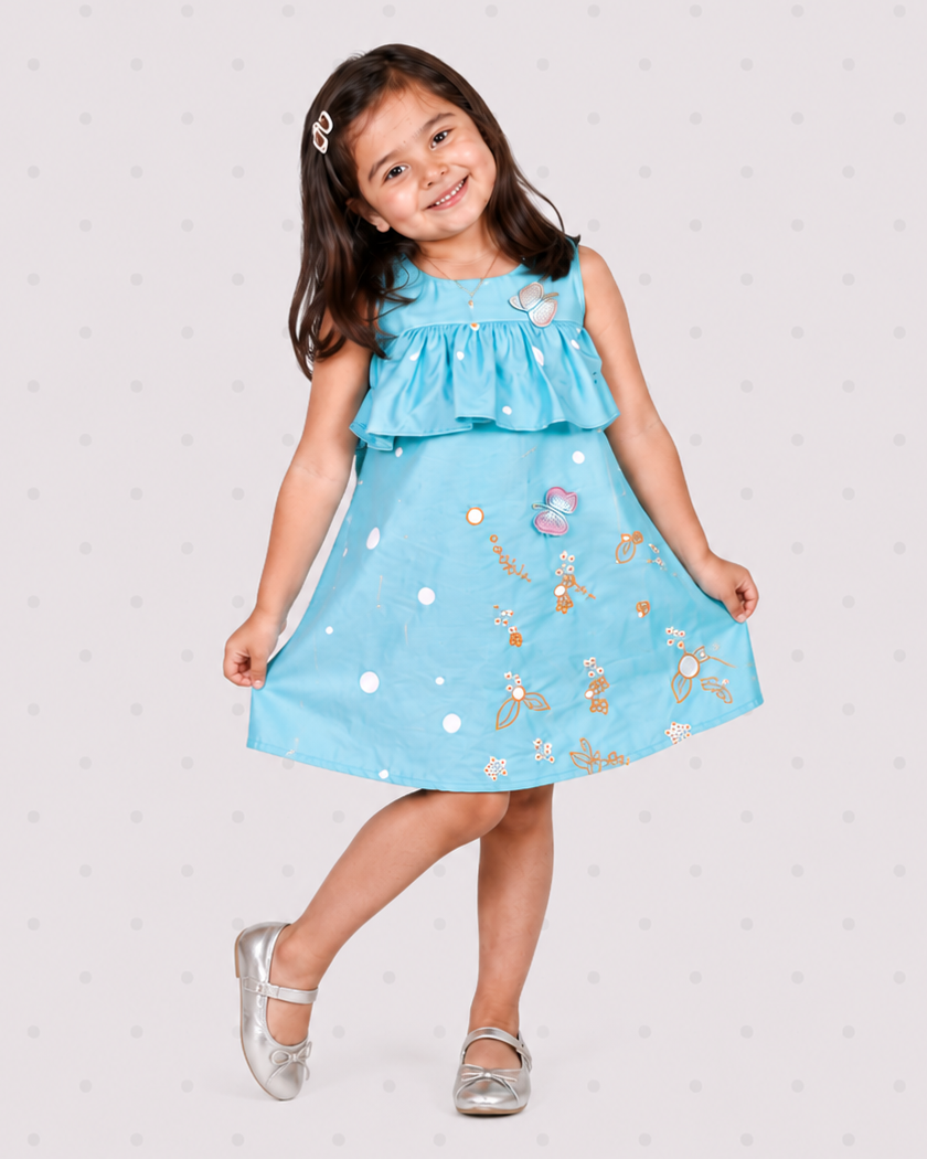 Sea Green Day Dress with Hand Embroidery