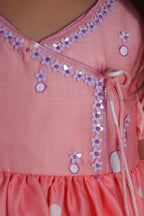 Peach Polka Angarkha with Hand Embroidery