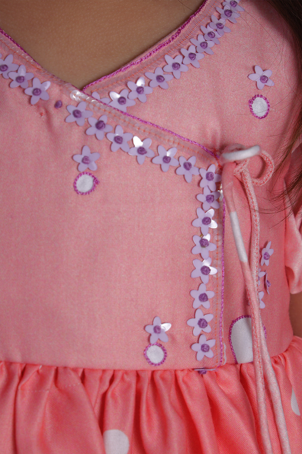 Peach Polka Angarkha with Hand Embroidery