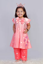Peach Polka Bow Kurta With Pants