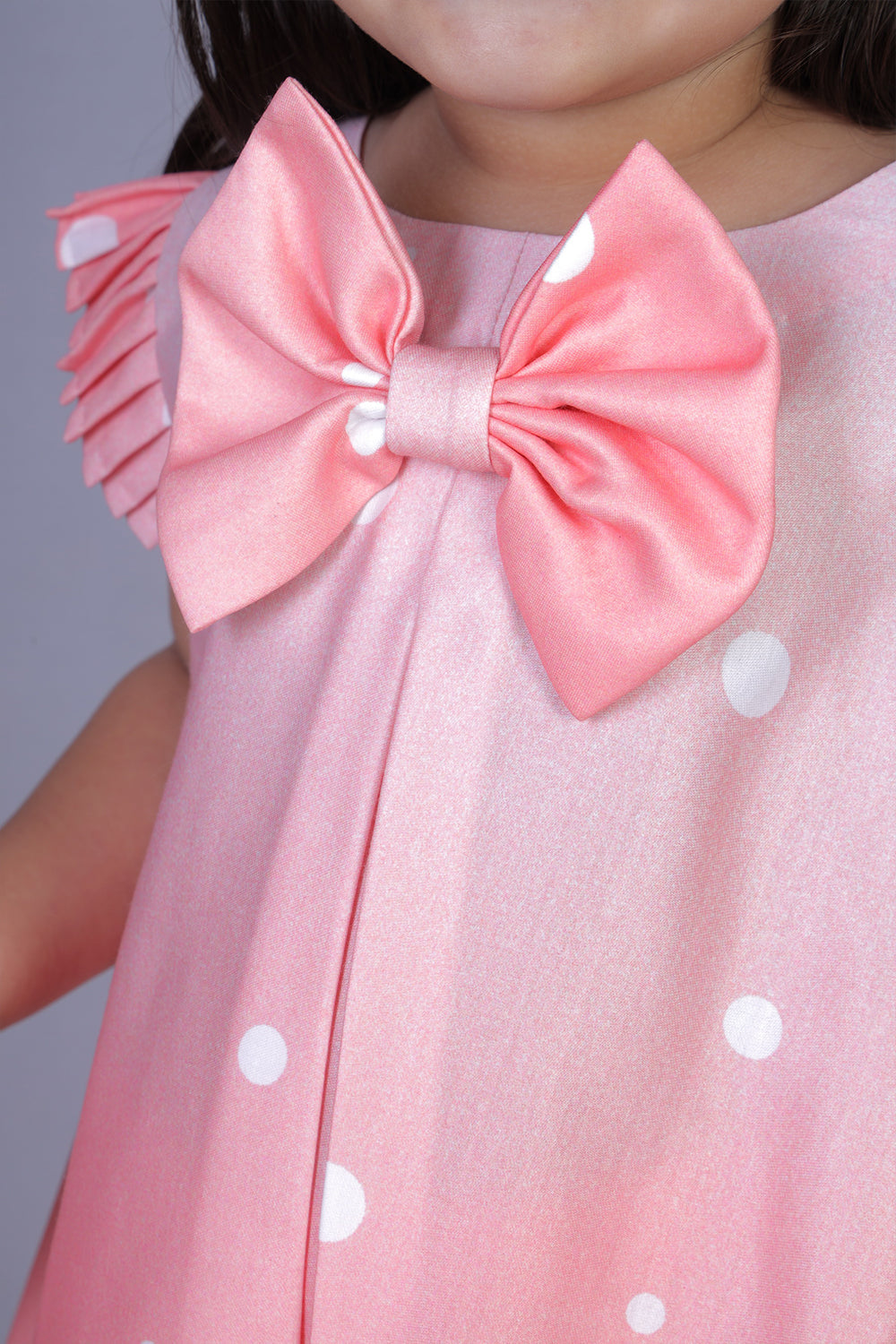Peach Polka Bow Kurta With Pants