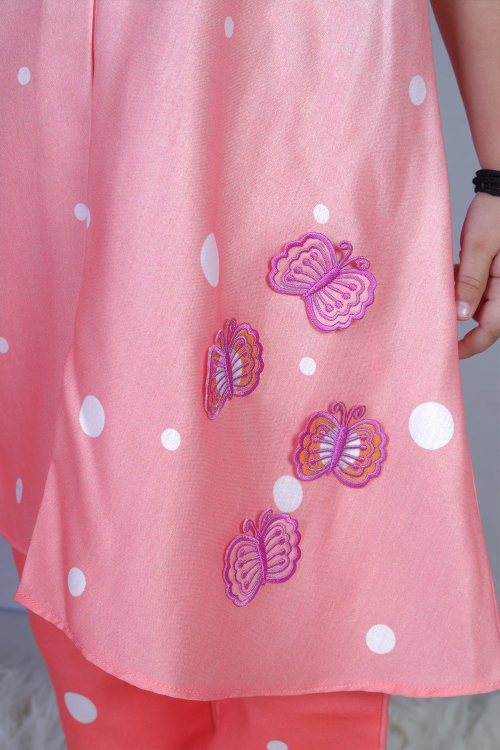 Peach Polka Bow Kurta With Pants