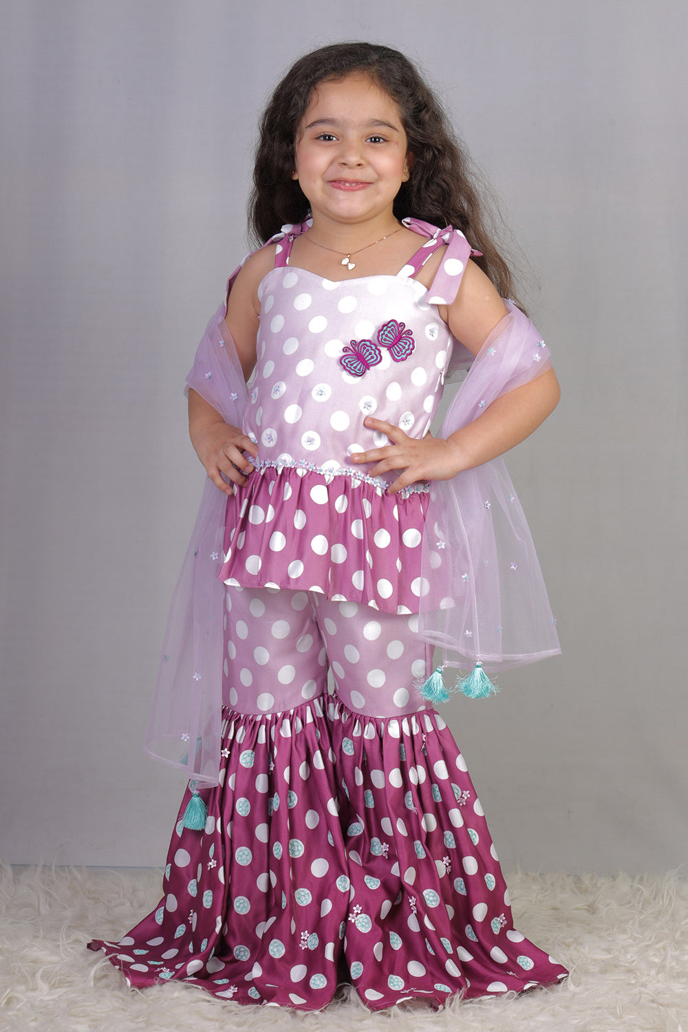 Polka Sharara Cord Set with Embroidery