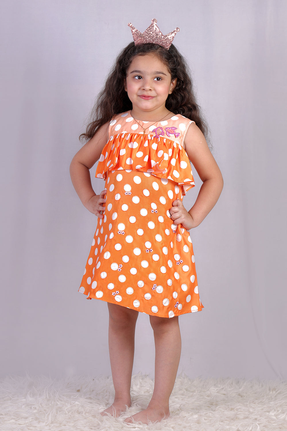 Orange Day Dress with Embroidery