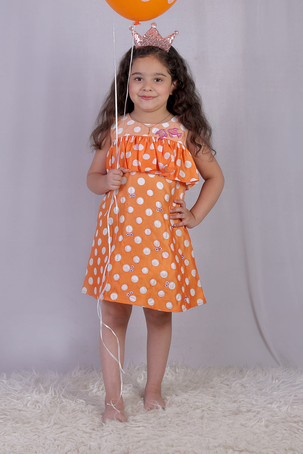 Orange Day Dress with Embroidery