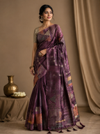Ethnic Motifs Embroidered Tussar Saree