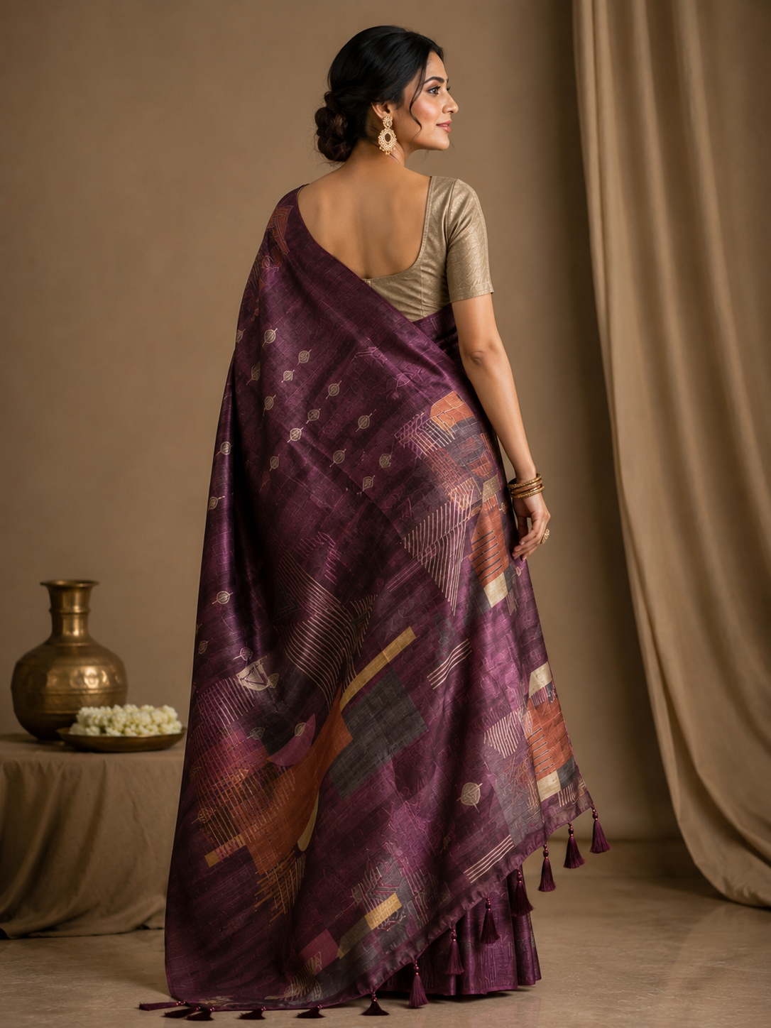 Ethnic Motifs Embroidered Tussar Saree